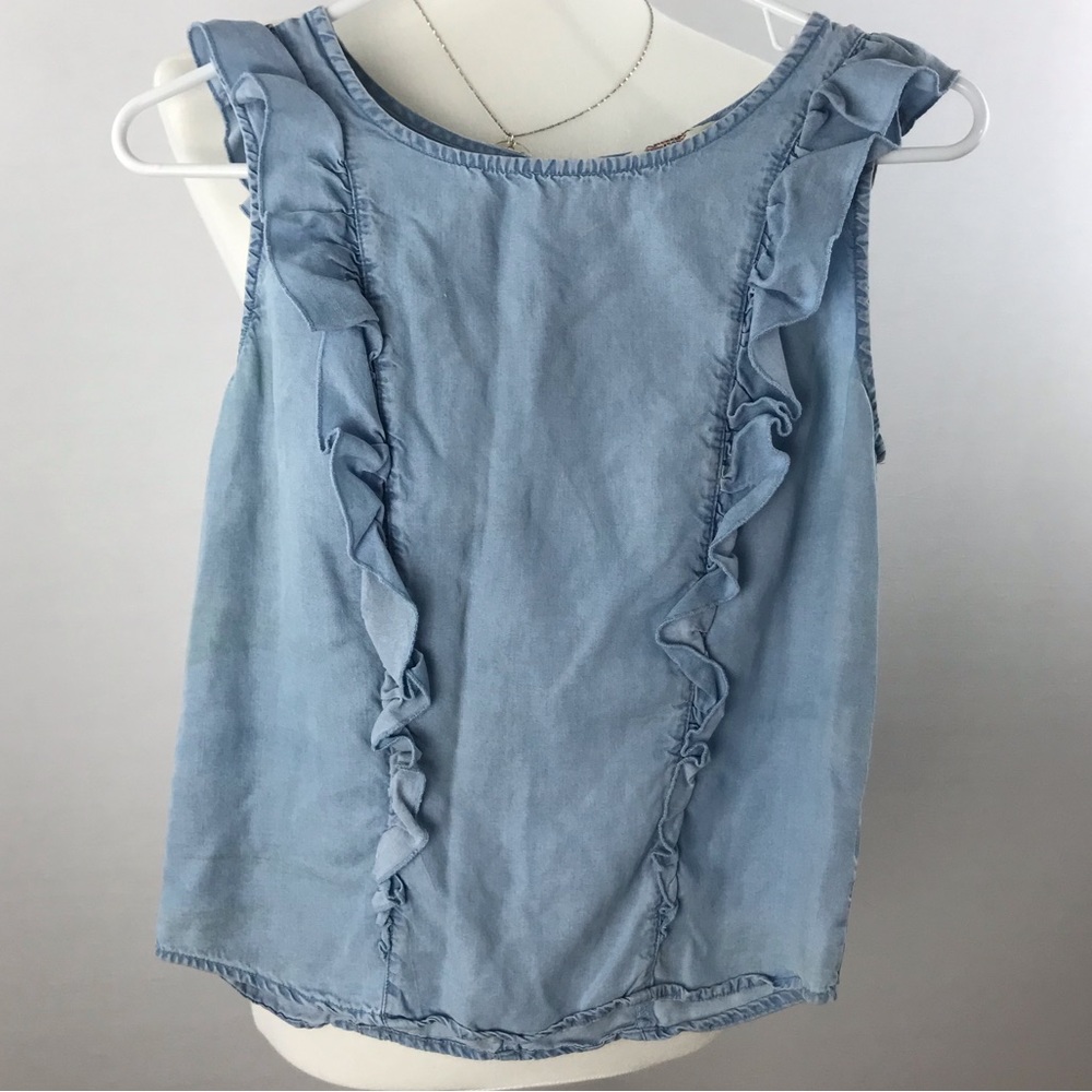 Arizona Jeans Company Ruffled Sleeveless Denim Top - Size: S